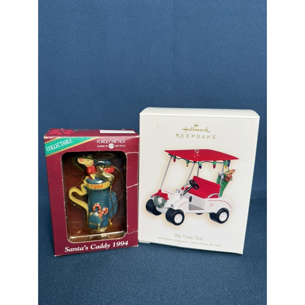 Golf Christmas Ornaments Lot Hallmark Tee Time Taxi Santa's Caddy 1994 2007
